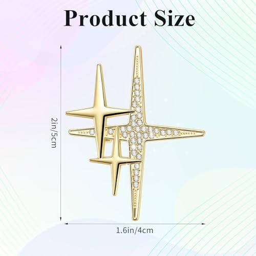 Yuanchu Gold Cross Star Lapel Brooch Pin for Women, Rhinestone Brooches Pins Brooch Cross Pin Dainty Jewelry Gifts Accessories for Clothes Sweater Scarves - color: Gold