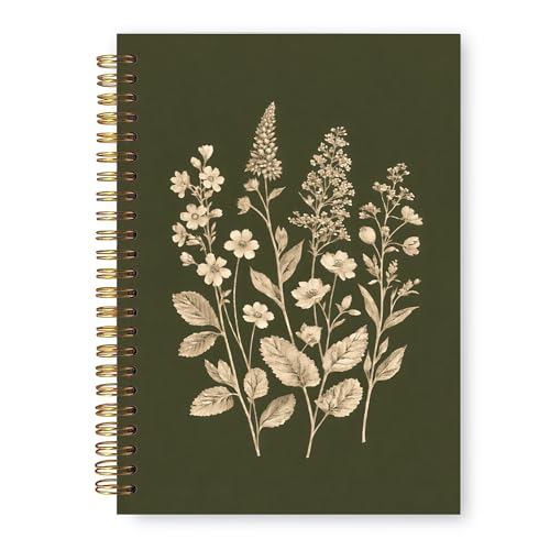 Vintage Olive Green Plant Notebook, Cottagecore Nature Floral Journal Gifts for Women, Minimalist Botanical Hardcover Notebook Journal for Work Study 5.5x8.3 in - color: Olive Green