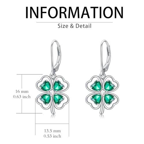 HPQQ Earrings for Women Sterling Silver Dangle Earrings Birthday Christmas Jewelry Gifts for Women Wife Mom - color: White Gold-Shamrock-A