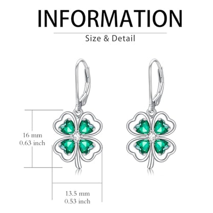 HPQQ Earrings for Women Sterling Silver Dangle Earrings Birthday Christmas Jewelry Gifts for Women Wife Mom - color: White Gold-Shamrock-A