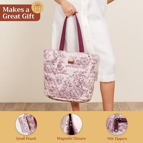 Maison d' Hermine Shopping Bags Cotton Quilted Tote Bag with Zipper Pockets - color: 007 - the Miller - Red