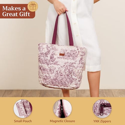 Maison d' Hermine Shopping Bags Cotton Quilted Tote Bag with Zipper Pockets - color: 007 - the Miller - Red
