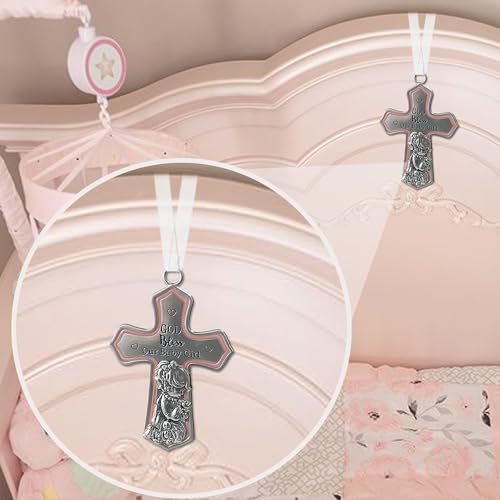 elskandi Crib Cross God Bless This Baby Girl Wall Art for Nursery