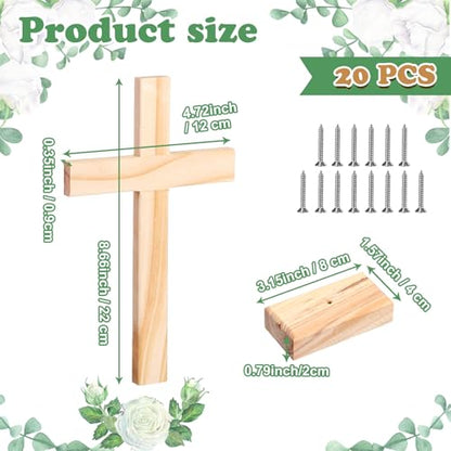 Suzile 20 Pcs Wooden Crosses for Craft Centerpiece Bulk Christian Nativity Tabletop Standing Baptism Religious Church Cross Sunday School First Communion Easter Party Favors, 8.66 x 4.72 Inch
