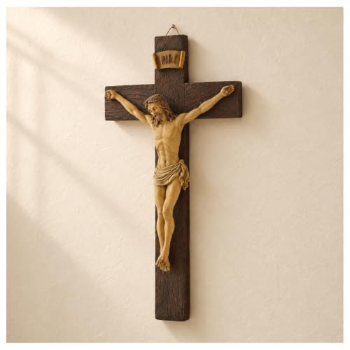Jesus Crucifix Wall Cross, Resin Catholic Hanging Decor, 9.05 Inch