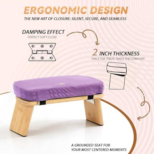 Bamboo Meditation Bench, Foldable Prayer Stool (Purple) - color: Purple