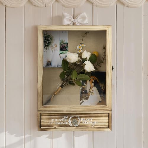 11" x 16" Wedding Shadow Box Display Case & Frame - Pine Wood Shadow Box