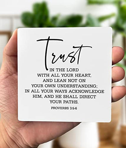 Gkwa Proverbs 3:5-6 Wood Plaque, 4 x 4.3 inches, MDF Display Board, Plaque with Wooden Stand, Meaningful Wood Sign Gift, Bible Verse Sign, Christian Home Décor - color: Home001