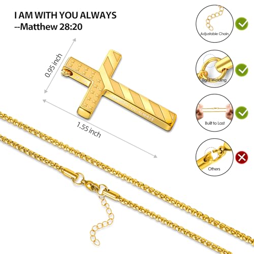 Romass Cross Necklace for Men Boys - 316L Stainless Steel Bible Verse Religious Pendant, Christian Jewelry Gifts for Son Husband, Graduation Gifts, Adjustable 22+2 inch Chain - color: Black+Gold, style: 2Pcs 28:20