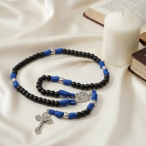 Nazareth Store St Michael Paracord Rosary Beads Rugged Rosary Necklace Strong Corded Catholic Pardon Crucifix - color: Blue Paracord