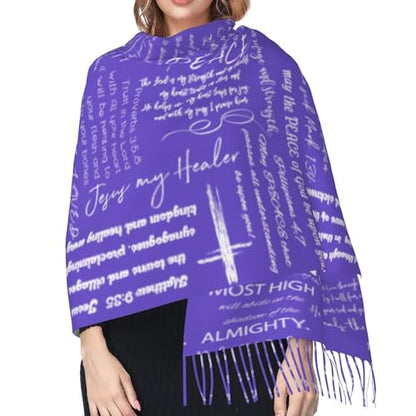 Prayer Shawls and Wraps for Women, Jesus Christian Gifts Bible Scarf Super Soft Fashion Shawl With Tassel - color: Purple