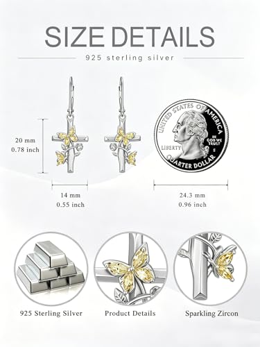 Butterfly Earrings for Women 925 Sterling Silver Birthstone Butterfly Cross Rose Dangle Earrings Elegant Butterfly's Jewelry Gift for Birthday Valentines Day Christmas - color: 11-November
