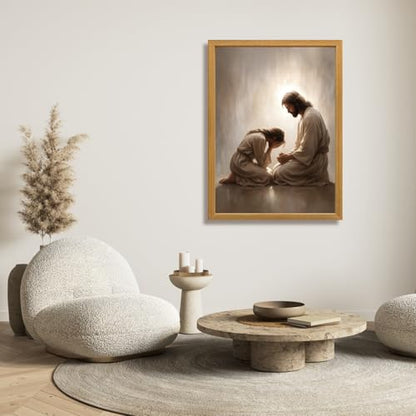 FASWQ Wood Framed Jesus Comforting Woman Christian Wall Art 12x16 in - color: JesusConfession(Wood), size: 16"L x 12"W