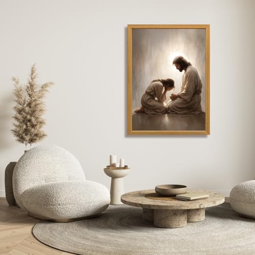 FASWQ Wood Framed Jesus Comforting Woman Christian Wall Art 16x24 in - color: JesusConfession(Wood), size: 24"L x 16"W