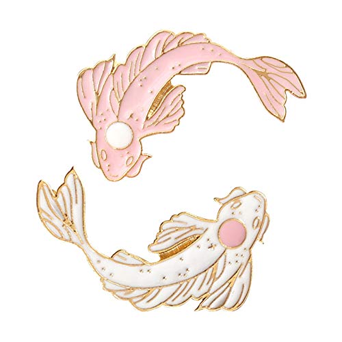 2Pcs coadipress Lovely Fish Brooch Enamel Lapel Brooches Pin Set Cute Cartoon Koi Fish Pins for DIY Backpacks Clothes Bags Jackets Hat Jewelry Accessories Gift - color: White Pink