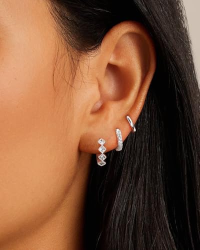 Rotnso Gold Hoop Earrings Set for Women Hypoallergenic Trendy Huggie Stack - style: 3 Pairs Rhombus CZ Hoops-SL