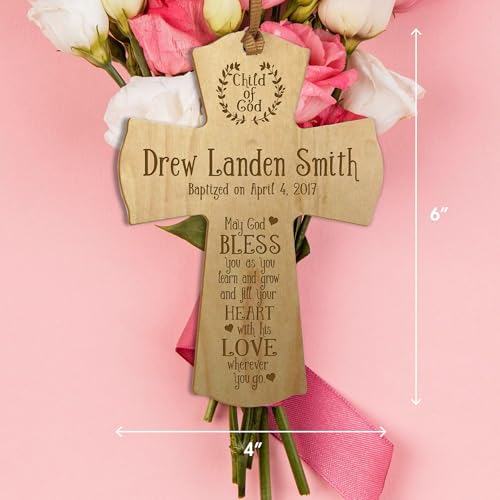 LifeSong Milestones Personalized Baptism 1st Holy Communion Christening Gifts Custom Wall Cross Child of God. May God BLESS you as you learn and grow (Maple) - color: Maple, size: 6"L x 4.5"W