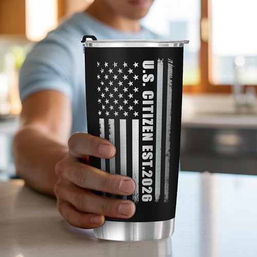 U.S. Citizen EST.2026 20oz Tumbler – American Flag & USA Map – Stainless Steel Insulated Travel Mug with Lid – Gift for New American Citizen, Immigration, Naturalization Celebration - color: 2026 us citizen