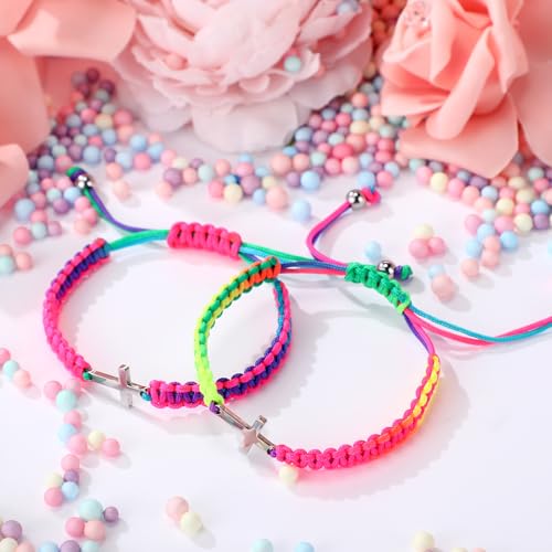 Sureio 2 Pcs Christian Cross Matching Bracelets for Women Men - color: Rainbow