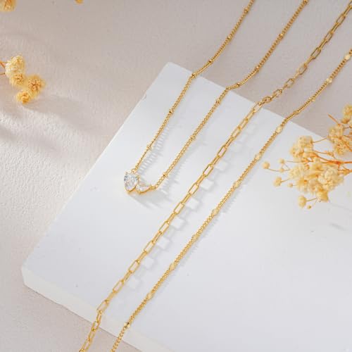 3PCS Gold Silver Layered Necklaces for Women Trendy - color: Gold&Water