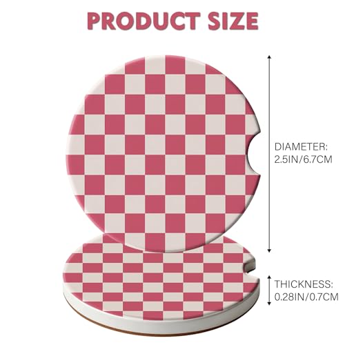 2 Pack Car Coasters for Cup Holders, Cute Car Accessories Interior (Grid-Pink) - color: Grid-pink