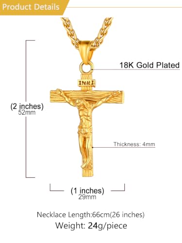 U7 Crucifix Cross Necklace for Men,with 18"-26" Chain - color: 01.Gold
