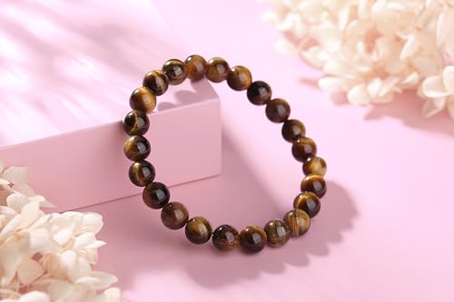 XIANNVXI Crystal Bracelet for Women Men 8 mm Natural Stone Beaded Bracelets Cat Bracelets Cross Bracelets Heart Bracelelt Jewelry for Women Birthday Gifts Stretch Bracelet - color: D - Tigers Eye