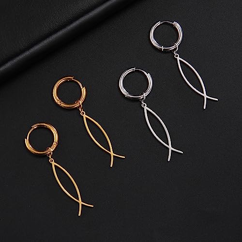 Earrings For Women Jesus Fish Faith Symbol Earrings Stainless Steel Chic Arc Fish Hook Earrings Christian Jewelry - color: silver 4