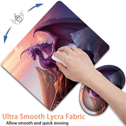 Mouse Pad 9.4"x7.9" + Wrist Support Pad + Embroidered Cup Pad Non-Slip Set, Ergonomic Mouse Wrist Support Pad, Suitable for Office/Gaming/Home Use, Purple Dragon Book - color: Purple Dragon Book