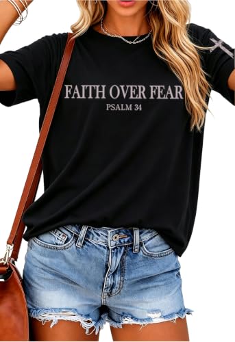 Christian Shirts for Women Religious Faith Shirt Jesus Cross Casual Tops - color: Black-d, size: Large