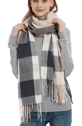 Wander Agio Women's Fashion Long Shawl Big Grid Winter Warm Lattice Large Scarf - color: Grey Pink 8