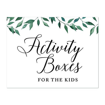 Andaz Press Wedding Party Signs, Natural Greenery Green Leaves, 8.5x11-inch, Activity Boxes for the Kids, 1-Pack - color: Activities Boxes