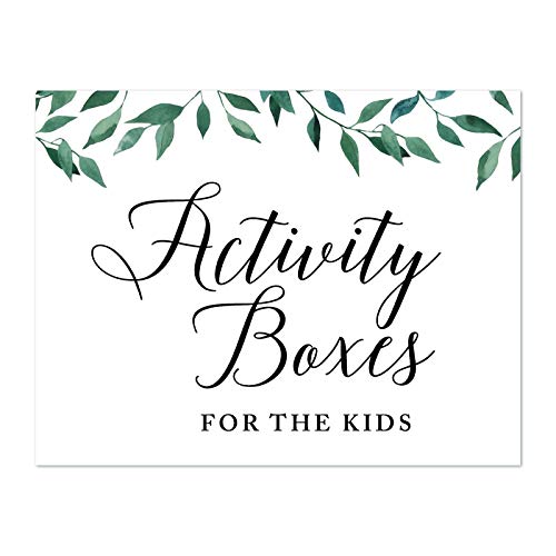 Andaz Press Wedding Party Signs, Natural Greenery Green Leaves, 8.5x11-inch, Activity Boxes for the Kids, 1-Pack - color: Activities Boxes