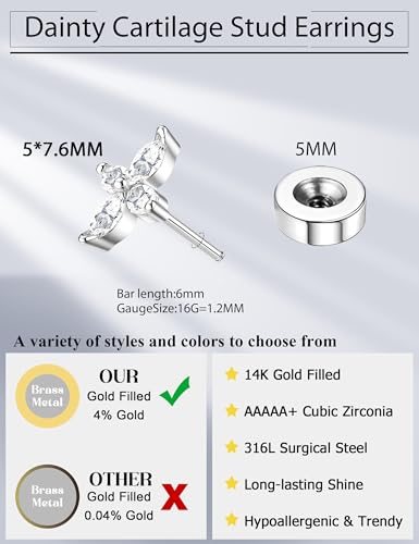 JeryWe Cartilage Earrings for Women Hypoallergenic Helix Piercing Jewelry - color: H:simple-silver filled