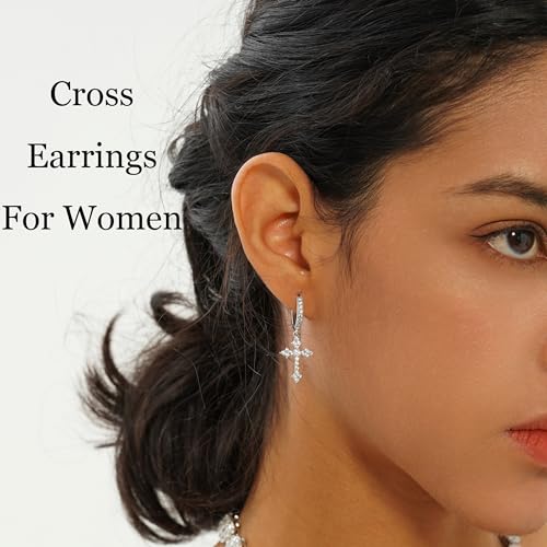 JINAO Cross Hoop Dangle Earrings for Men Women - color: Gold