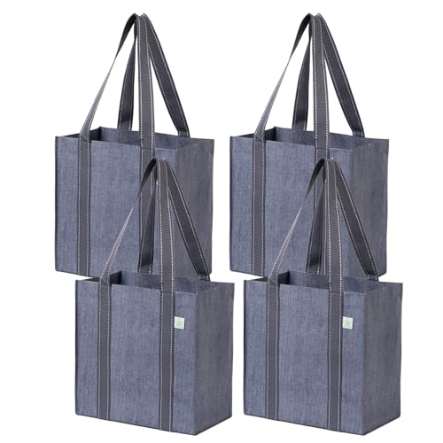 VENO 2/4 Pack Compact Reusable Grocery Shopping Bags with Hard Bottom - color: Gray-4 Pack