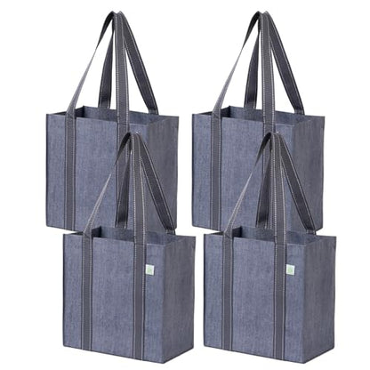 VENO 2/4 Pack Compact Reusable Grocery Shopping Bags with Hard Bottom - color: Gray-4 Pack