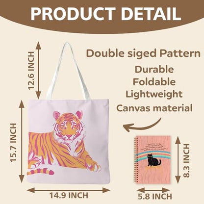 Preppy Coquette Pink Tote Bag, Trendy Shoulder Canvas Tote Bags, Durable Reusable Grocery Bag for Shopping and Travel - color: Tiger