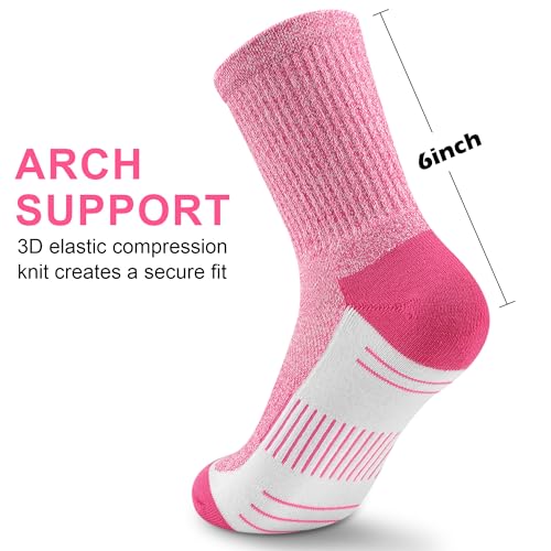 cuangya Women Crew Socks Athletic Cushioned Running Hiking 3-5 Pairs - color: 5 Pairs Crimson Passion, size: 10-12