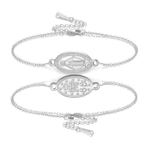 VASSAGO Virgin Mary Bracelet for Women Men Double-Sided Virgen de Guadalupe Rosary Bracelet Medal Handmade Braided Rope Catholic Christian Religious Jewelry Gift - color: Silver 1