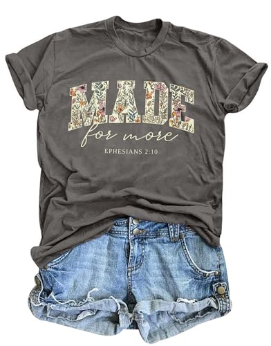 Made for More Christian Shirts for Women Inspirational Bible Verse T-Shirt Religious Faithful Short Sleeve Tee - color: Grey, size: Large