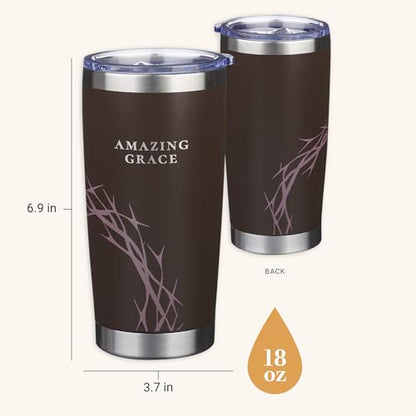 Christian Art Gifts Large Insulated Stainless Steel Travel Mug: Amazing Grace Crown of Thorns Design, Leak-Proof Retractable Lid, All Day Hot/Cold, Brown, 18 oz. - color: Brown Crown of Thorns/Amazing Grace