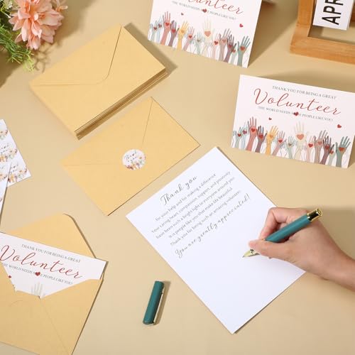 60 Volunteer Thank You Cards with Envelopes and Stickers, Bulk Appreciation Gifts Set for Volunteers, Church, Ministry, Charity Supplies, 5.91x3.94 Inch Folded Cards, 75 Stickers