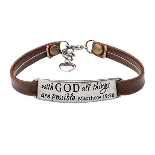 Yiyang Christian Gifts Leather Bracelet for Women Inspirational Faith Bible Verse Religious Jewelry Christmas Birthday Baptism Gift for Women - style: With GOD all things are possible Matthew 19:26