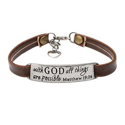 Yiyang Christian Gifts Leather Bracelet for Women Inspirational Faith Bible Verse Religious Jewelry Christmas Birthday Baptism Gift for Women - style: With GOD all things are possible Matthew 19:26
