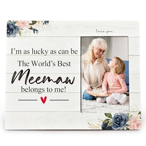 Meemaw Gifts 4X6 Picture Photo Frames, I Am As Lucky As Can Be The Best Meemaw Belong To Me Wood Photo Frame, Meemaw Christmas Birthday Mother’S Day Gift Picture Frame for Wall Tabletop Display - color: Meemaw