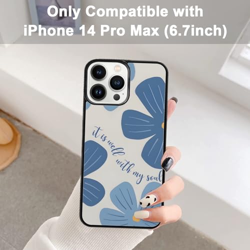 Aesthetic Blue Christian Floral Phone Case Compatible with iPhone 14 Pro Max 6.7 Inch, Cute Jesus Bible Verse Design, TPU Shockproof Protective Cover for Women Girls, Wireless Charging Compatible - color: iPhone 14 Pro Max