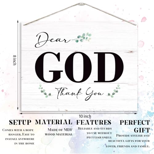 Christian Wall Art, God Decor for Home, Rustic Wood Hanging Sign, Religious Artwork for Home Decor, Housewarming Decoration Accessories, Dear God Thank You Sign - color: 8