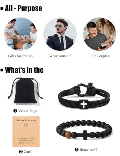 Giovanchi Christian Cross Bracelet for Men Him Dad Father Godfather Grandfather Grandpa Husband, Inspirational Faith Based Jesus Bracelets Gifts for Easter Basket Stuffers - style: Always Remember