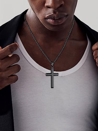 ChainsHouse Cross Necklace for Men, Black/18K Gold Plated/Stainless Steel Christian Jewelry Cross Pendant Necklace for Men, with Gift Box - color: d: Cross-Black